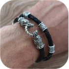 Браслет кожаный с оконцовками из серебра «Дракон» (два оборота)