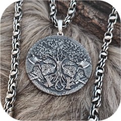 Богатырский серебряный оберег «Дерево с Волками - Алатырь»