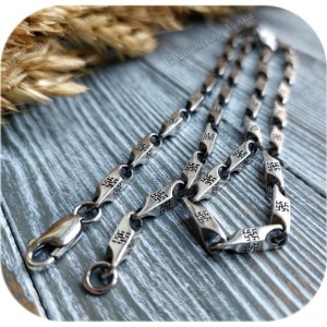 ЦЕПЬ СЕРЕБРЯНАЯ ОБЕРЕЖНАЯ С СИМВОЛОМ ЦВЕТОК ПАПОРОТНИКА 65см (НАЛИЧИЕ)