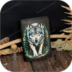 Кожаная обложка на документы «Волк»