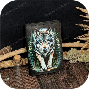 Кожаная обложка на документы «Волк»