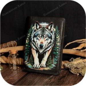 Кожаная обложка на документы «Волк»